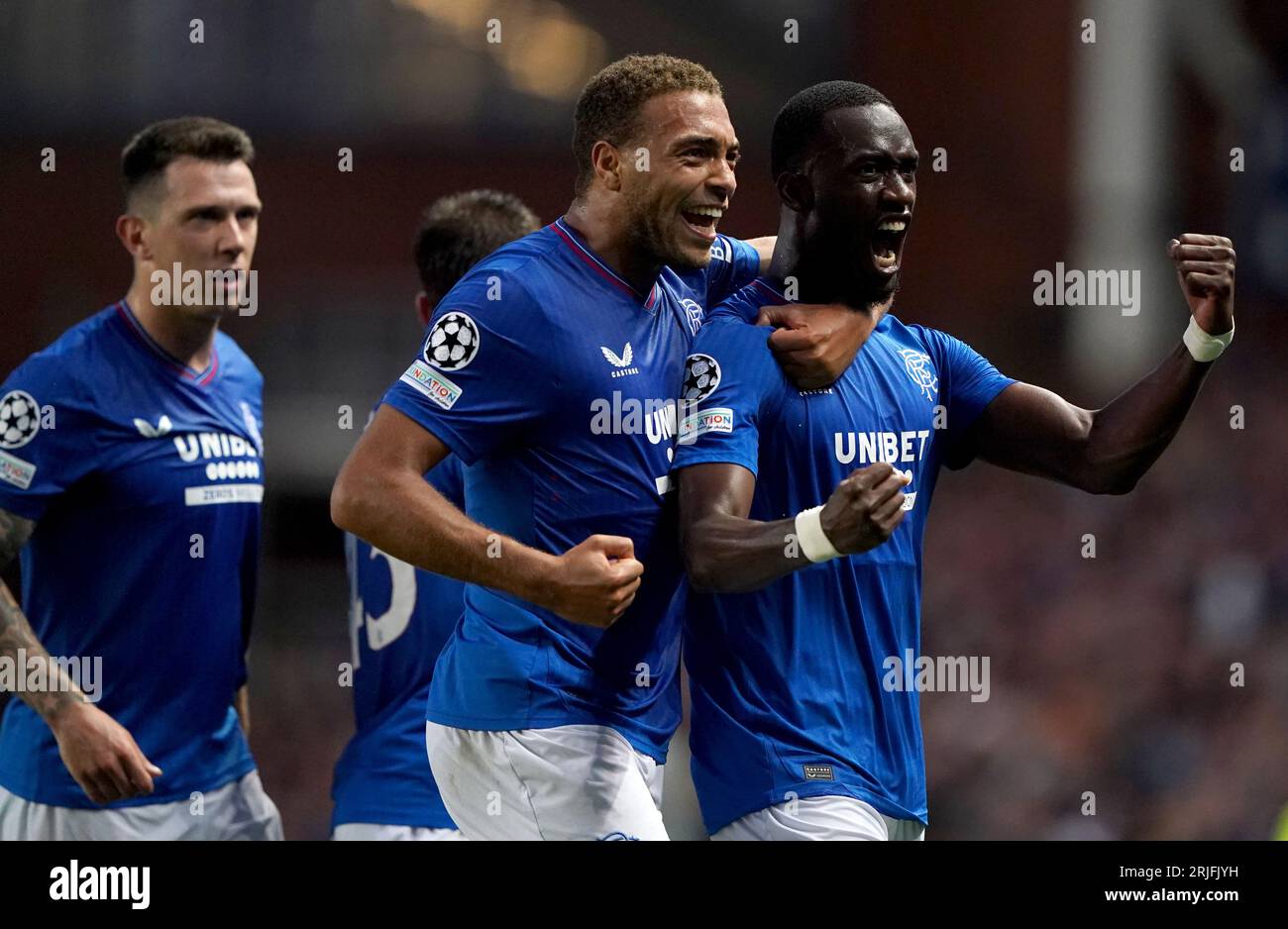 Rangers’ Abdallah Sima (right) celebrates scoring the opening goal with ...