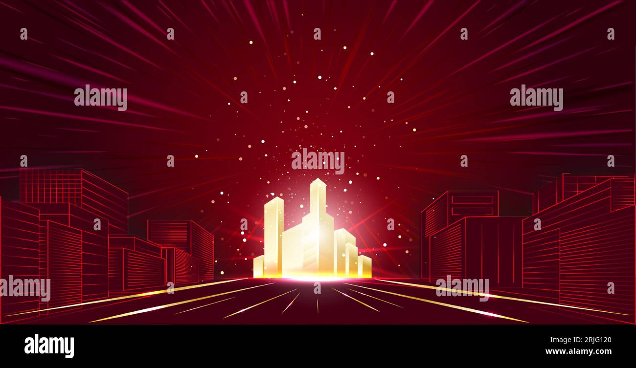 Golden shining metropolis on a red background. Vector Stock Vector ...