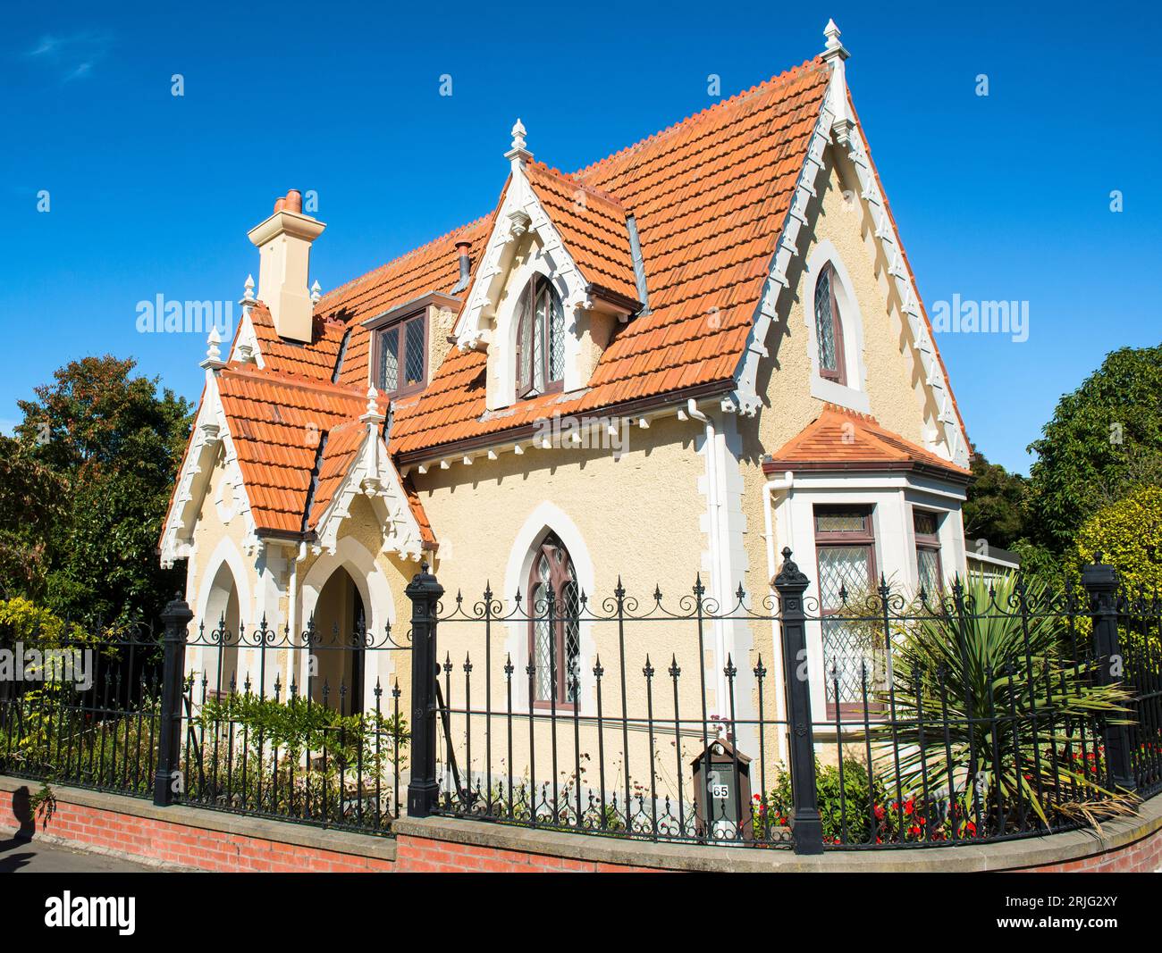 Mona Vale Gatehouse, Christchurch, South Island, New Zealand Stock Photo