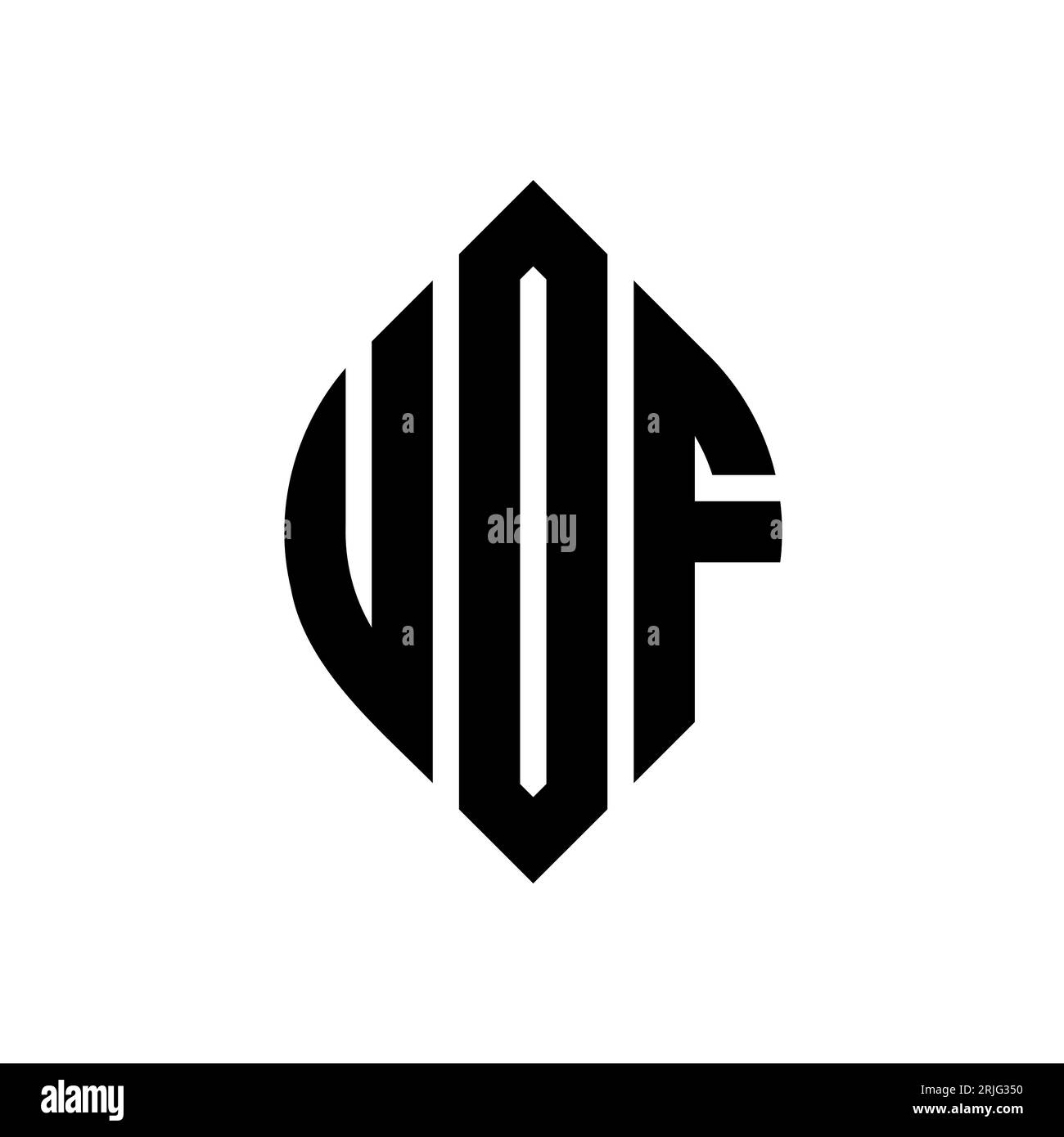 UOF circle letter logo design with circle and ellipse shape. UOF ellipse letters with typographic style. The three initials form a circle logo. UOF Ci Stock Vector