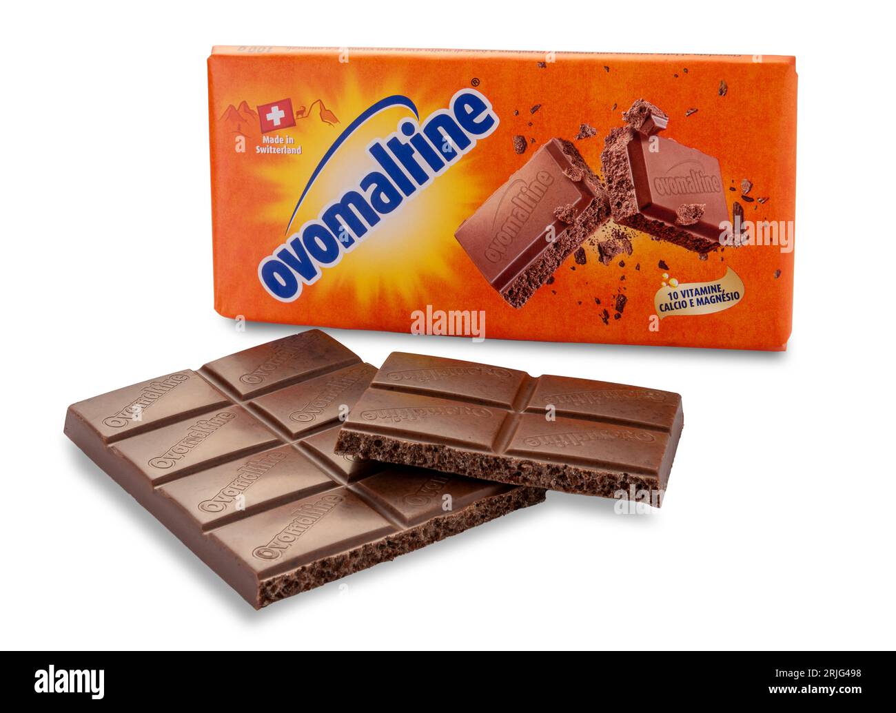 Italy August 22, 2023 Ovomaltine milk chocolate bar, typical orange