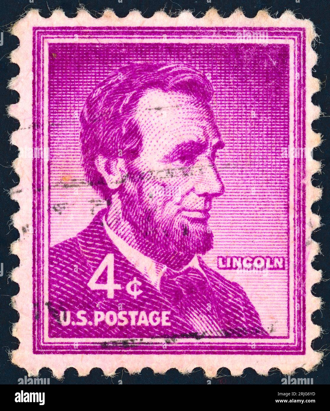 Abraham Lincoln (1809 – 1865). Postage stamp issued in the US in 1954. Stock Photo
