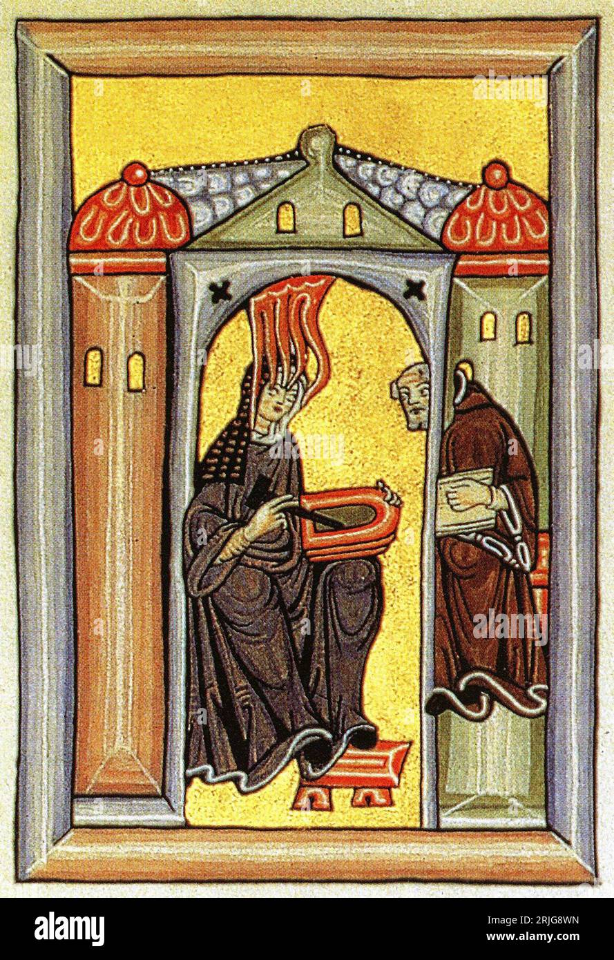 Hildegard of Bingen (1098 – 1179), Saint Hildegard and the Sibyl of the Rhine, German Benedictine abbess Stock Photo