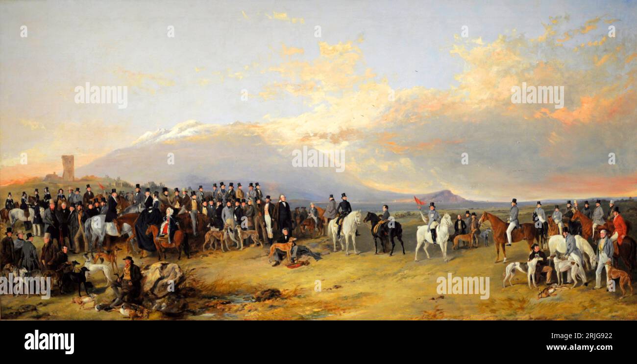 Caledonian Coursing Meeting, near the Castle of Ardrossan, Painting by Richard Ansdell Stock Photo