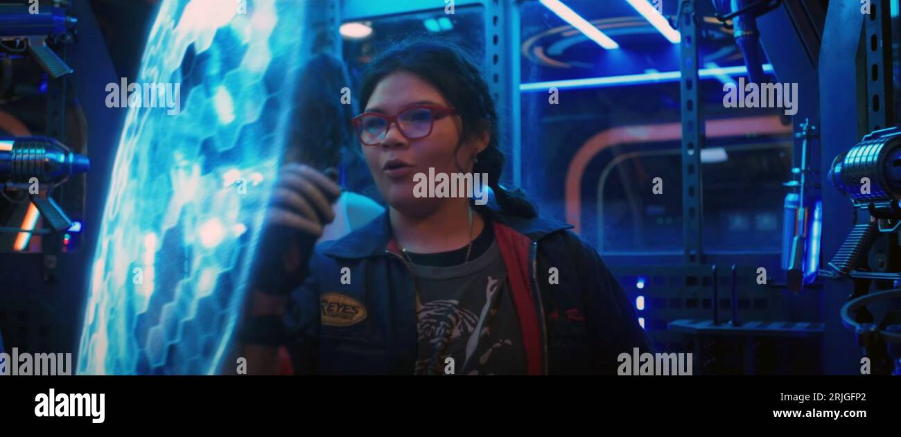 USA. Raoul Max Trujillo in a scene from the (C)Warner Bros. new film : Blue  Beetle (2023). Plot: An alien relic chooses Jaime Reyes to be its symbiotic  host, bestowing the teenager