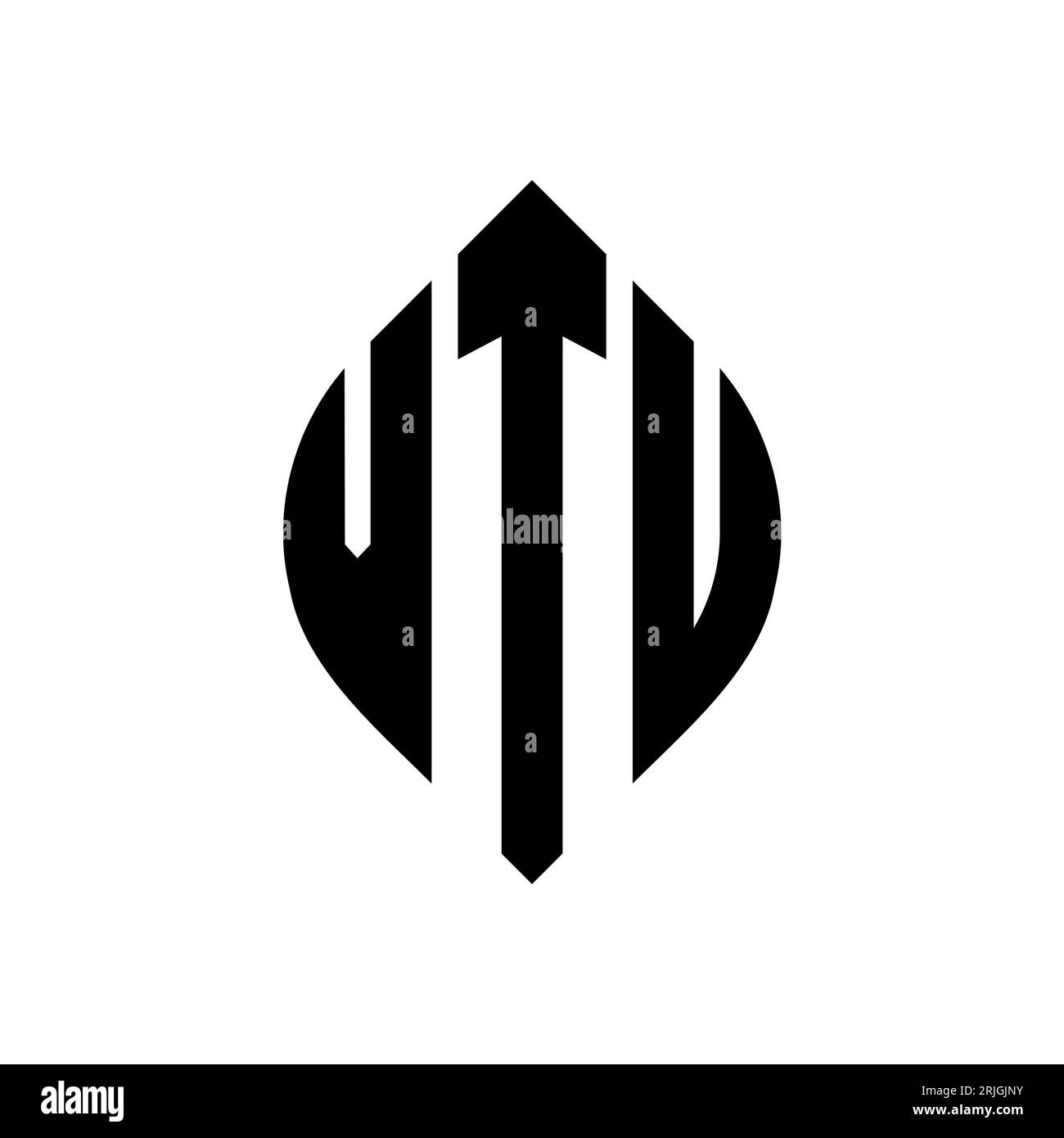 VTU circle letter logo design with circle and ellipse shape. VTU ellipse letters with typographic style. The three initials form a circle logo. VTU Ci Stock Vector