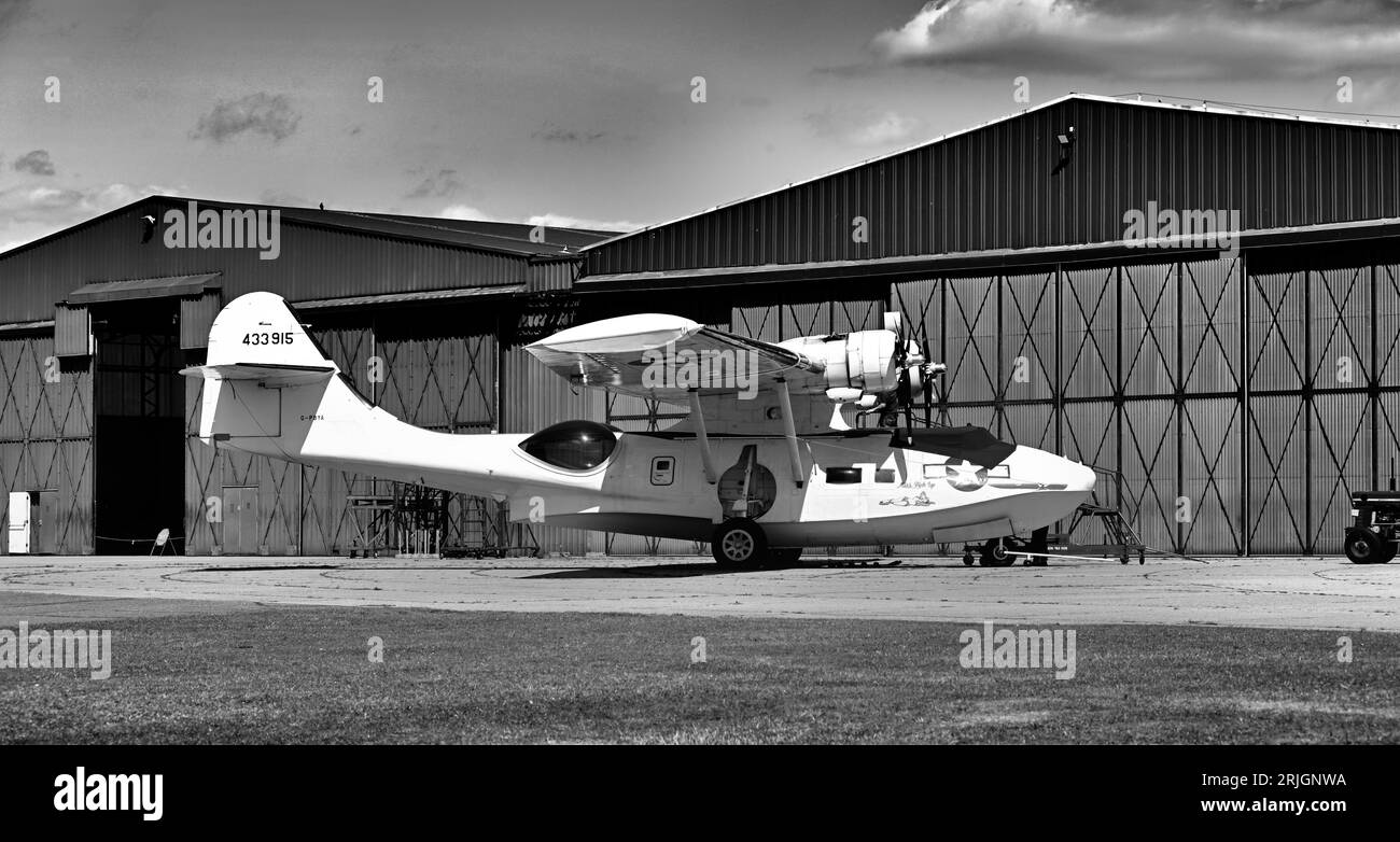 A PBY Consolidated Catalina WWII anti submarine flying boat at  the Imperial War Museum and airfield Duxford Stock Photo