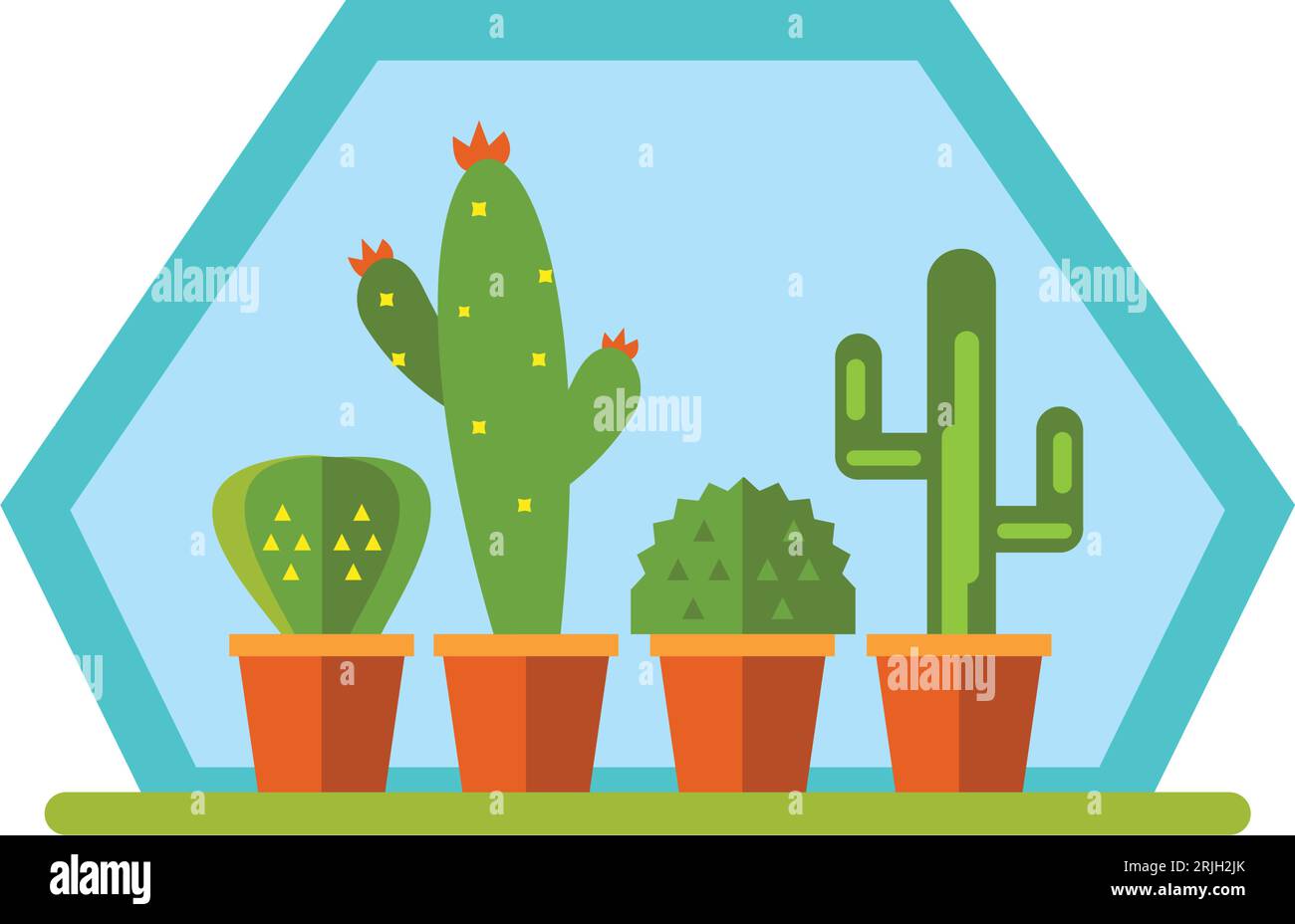 Cactuses in geometric florarium icon Stock Vector