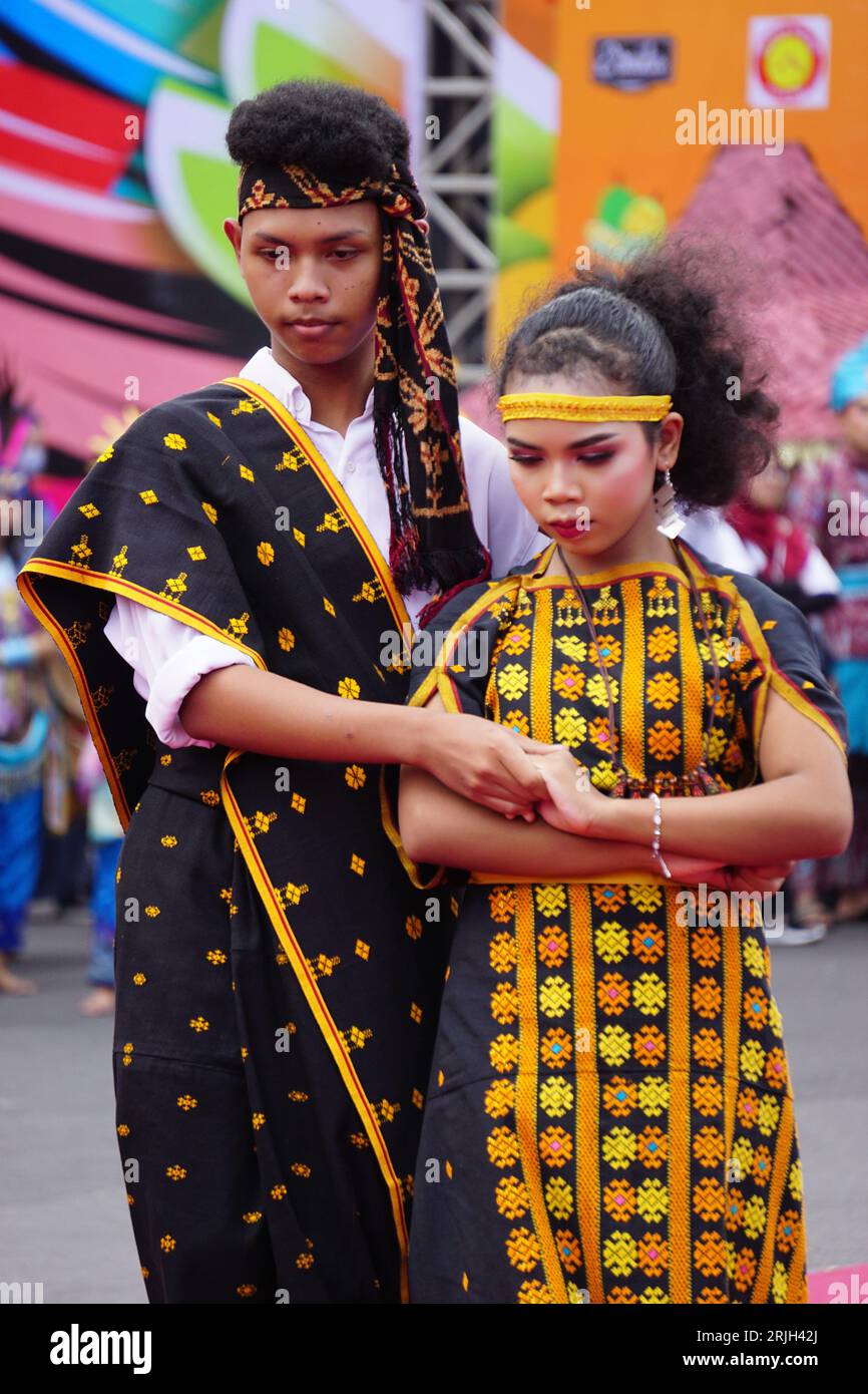 Indonesian with a traditional costume from Nusa Tenggara Timur at BEN Carnival Stock Photo