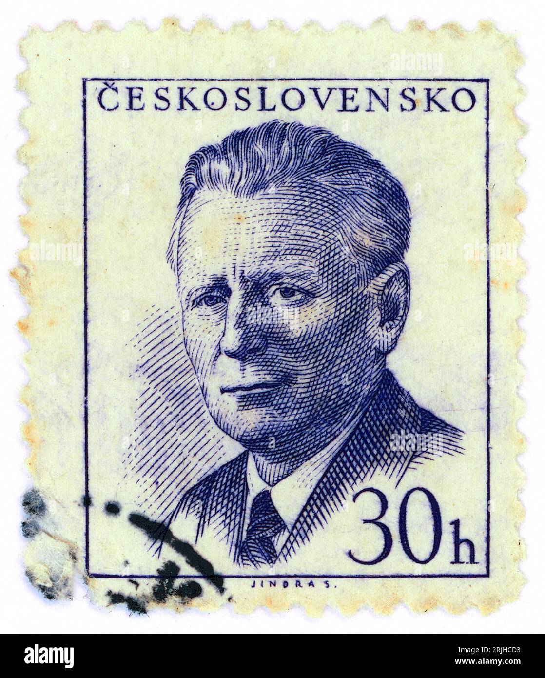 Antonín Novotný (1904 – 1975). Postage stamp issued in Czechoslovakia in 1958. Antonín Josef Novotný was First Secretary of the Communist Party of Czechoslovakia from 1953 to 1968, and also held the post of president of Czechoslovakia from 1957 to 1968. Stock Photo