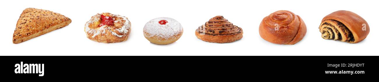 Set with different freshly baked pastries isolated on white Stock Photo ...