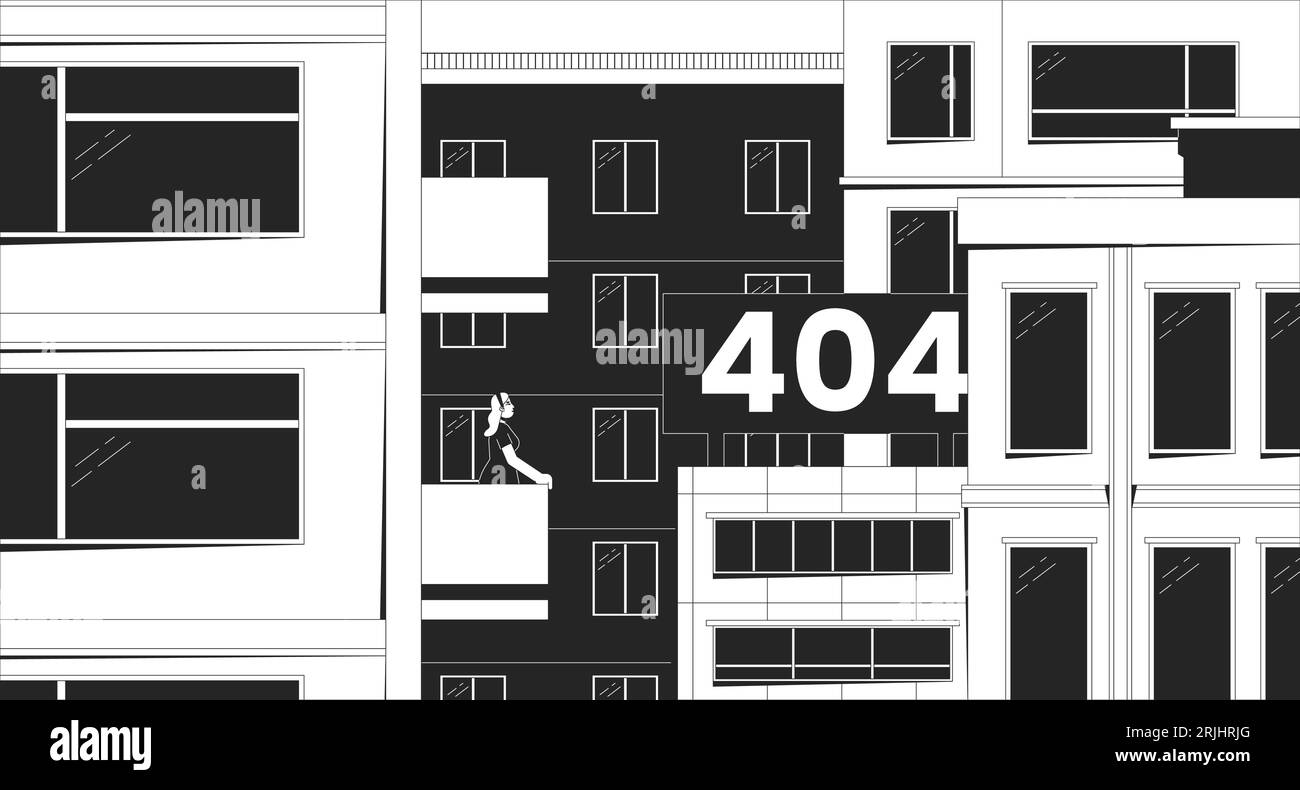 Looking on city black white error 404 flash message Stock Vector