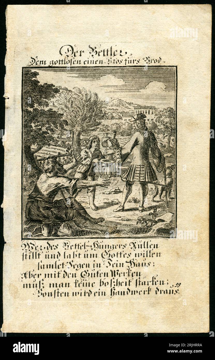 Europa, Deutschland, ' Der Bettler ' , Kupferstich von Christoph Weigel ( Kupferstecher und Verleger ) ,  um 1699 / Europe, Germany, ' Der Bettler ' ( the beggar ) , copperplate engraving by Christoph Weigel ( publisher and engraver ), around 1699 . Stock Photo