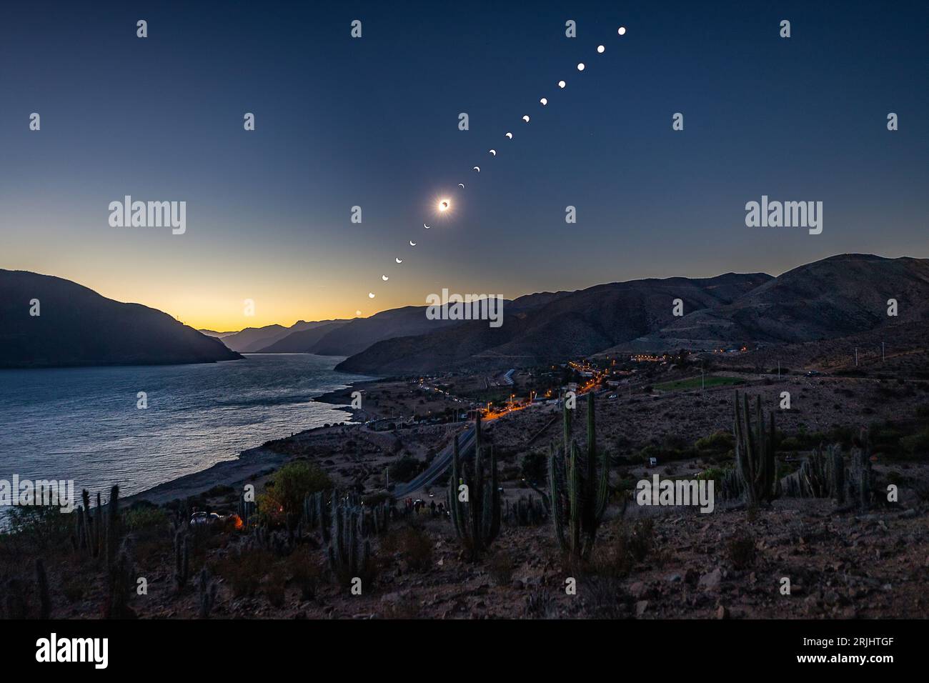 Total solar eclipse over Atacama desert, composite image Stock Photo