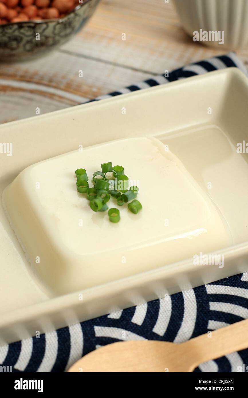 Jimami Dofu or Okinawan Tofu Pudding, Topping with Green Onion Scallion