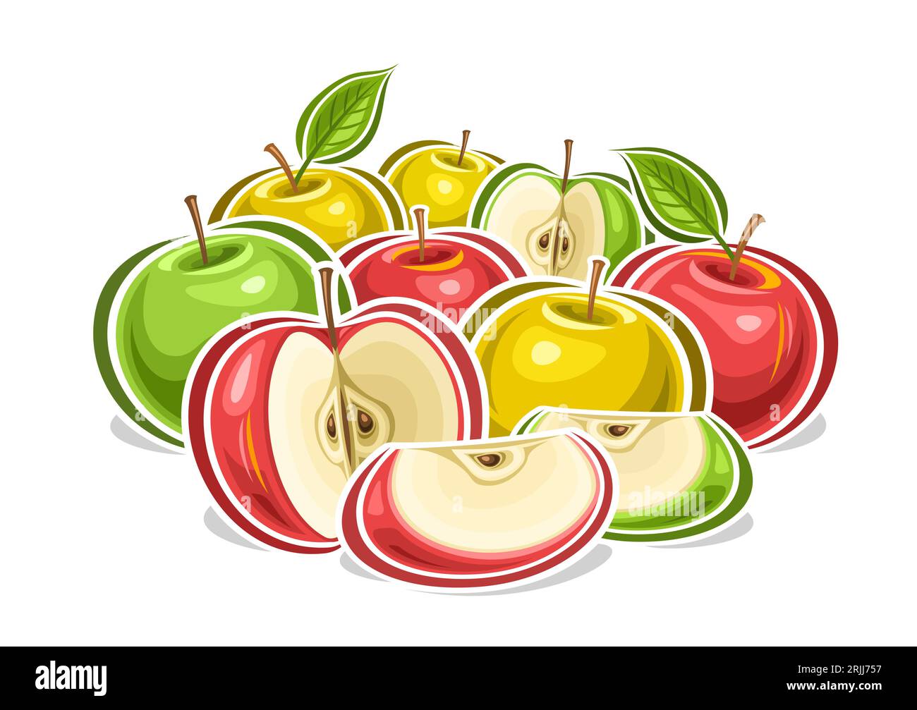Vector logo for Colorful Apples, decorative horizontal poster with outline illustration of red, yellow and green apple fruity composition, fruit print Stock Vector