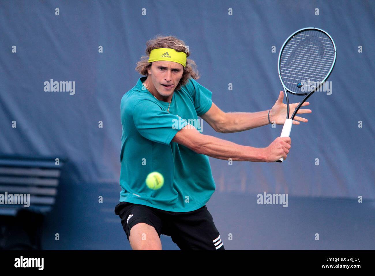 New York City, United States. 22nd Aug, 2023. Flushing Meadows, New York - August 22, 2023: Germany's Alexander Zverev during a practice session at the National Tennis Center today in preparation of the US Open which begin next Monday. Zverev was hitting against Holger Rune of Denmark Credit: Adam Stoltman/Alamy Live News Stock Photo