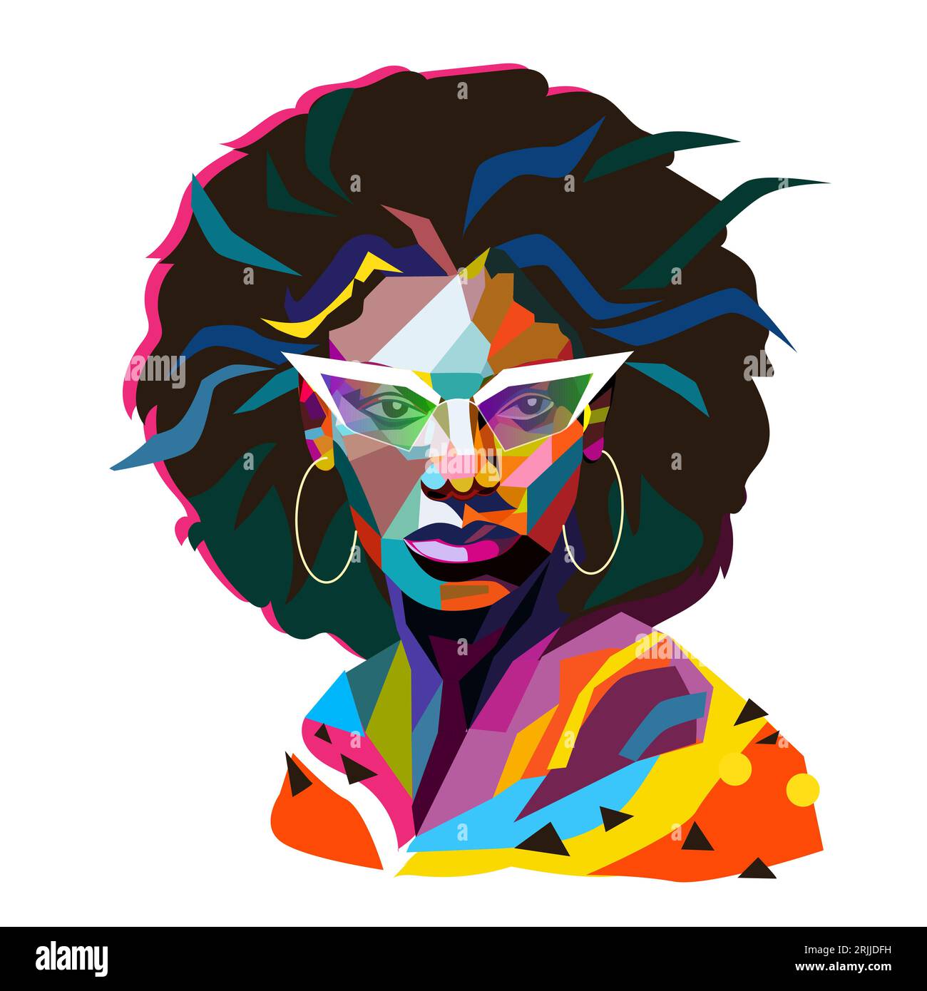 Portrait Fashion african american woman. Avatar of woman in modern trendy sunglasses and fashion outfit, curly afro hairstyle. Vector portrait of styl Stock Vector