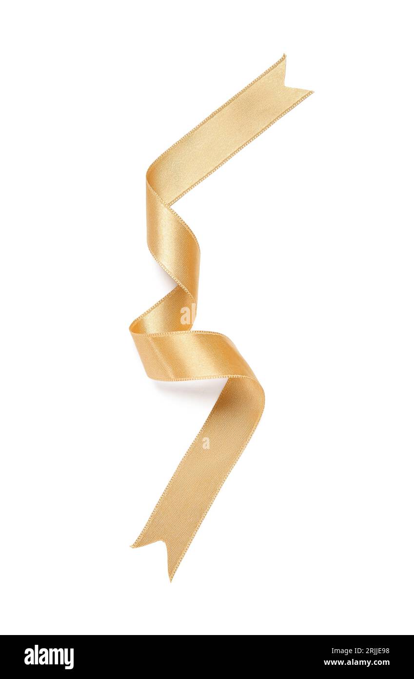 Golden satin ribbon isolated on white background Stock Photo - Alamy