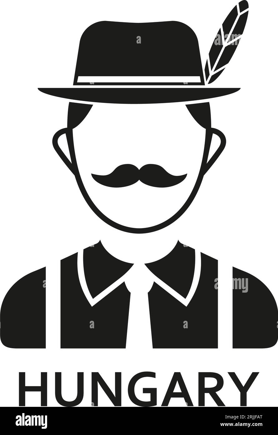 Man in hat with Hungary lettering icon Stock Vector