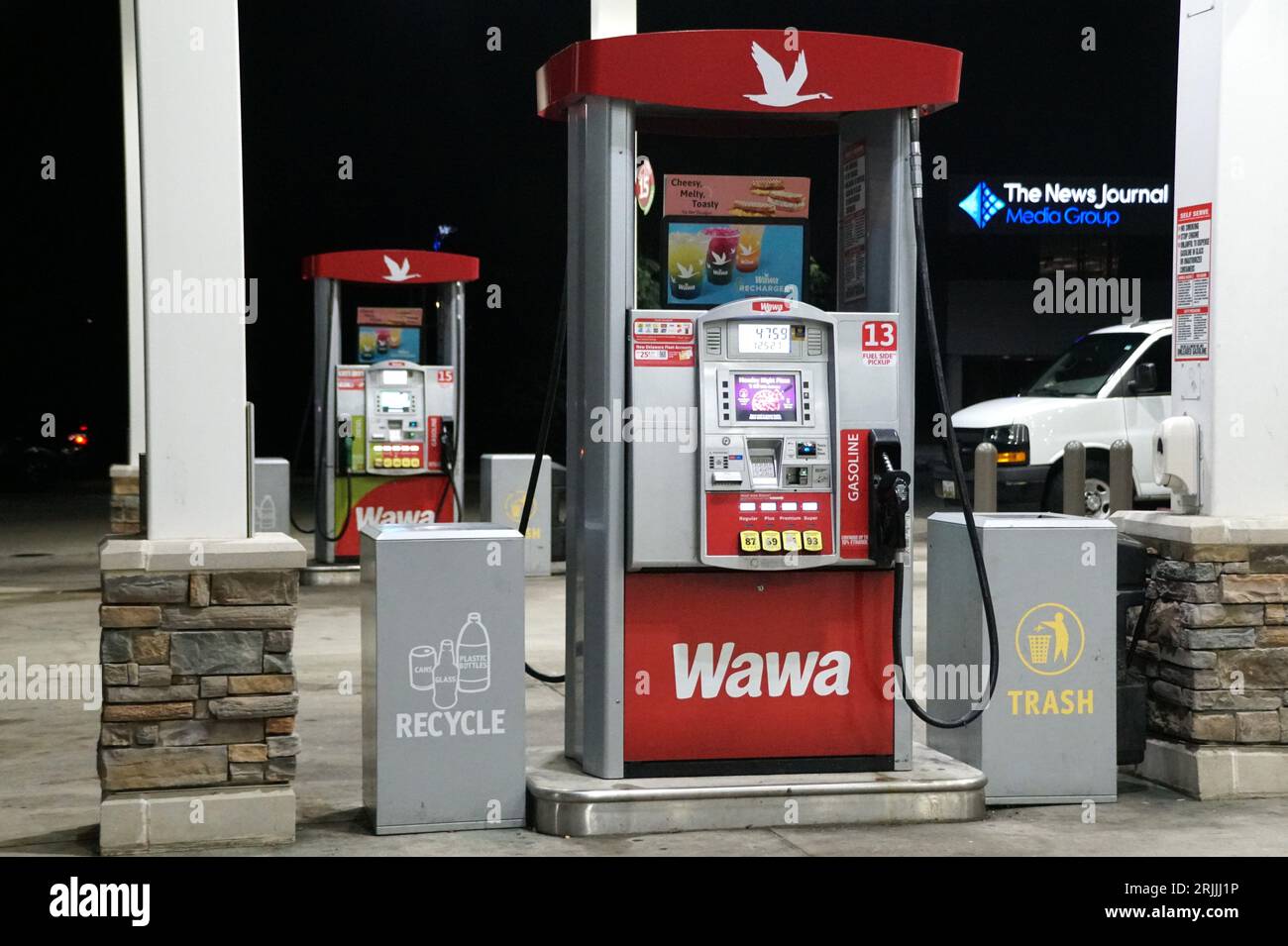 New Castle, Delaware, U.S.A August 18, 2023 The gas pumps at a Wawa