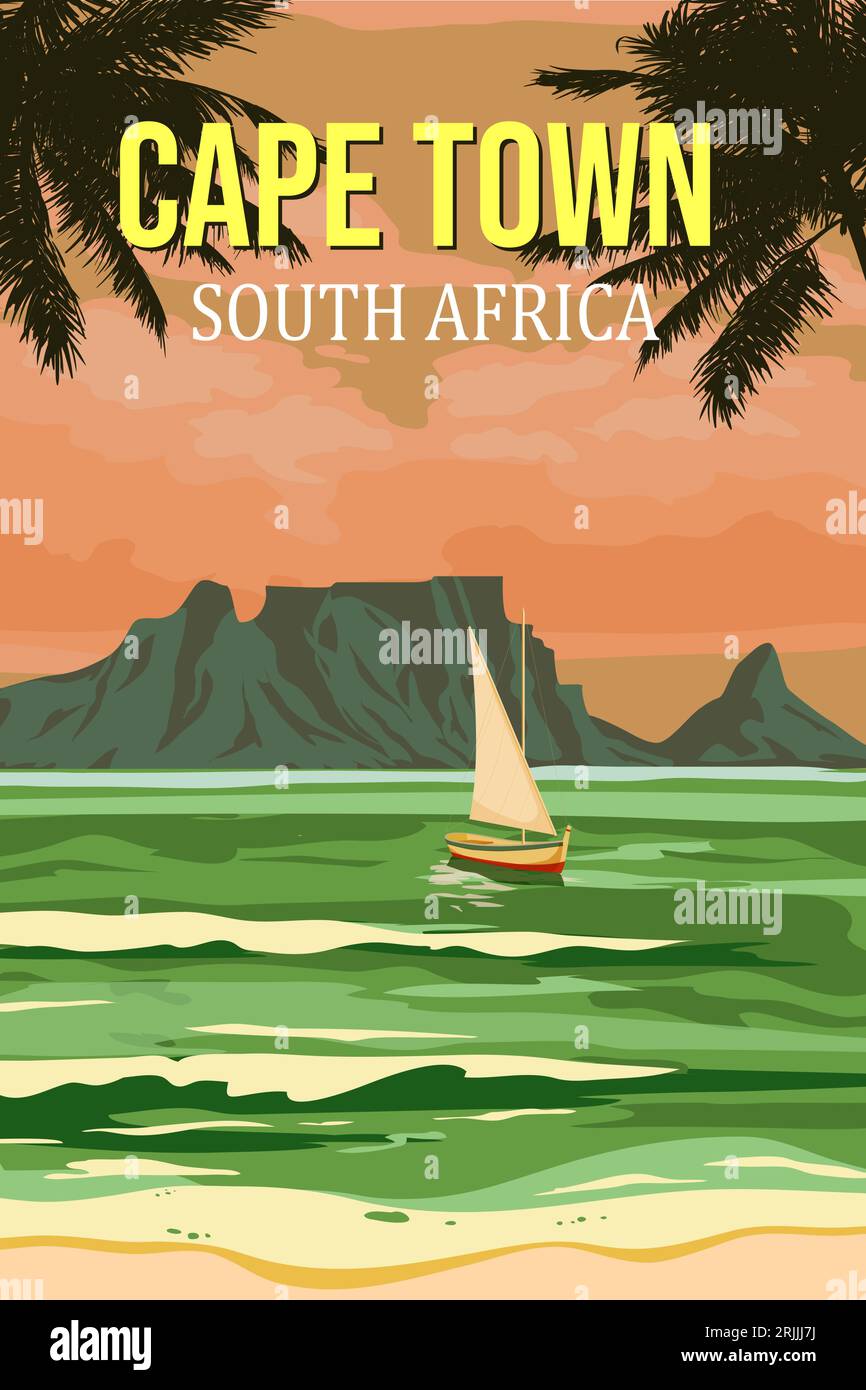 Cape Town Travel Poster Table Mountain view Stock Vector