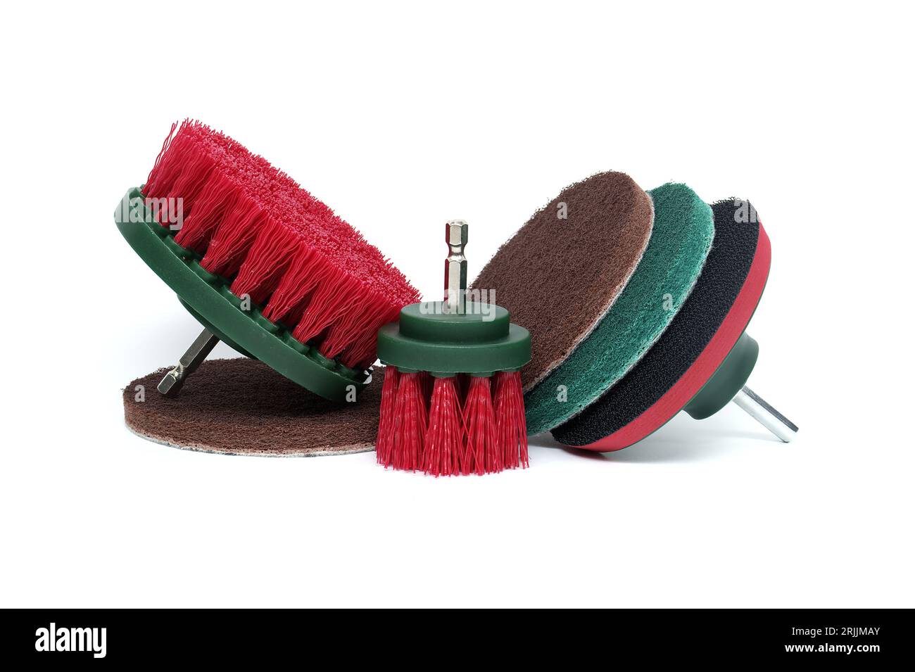 Brush attachments vith an hexagonal shal, round polishing pads with