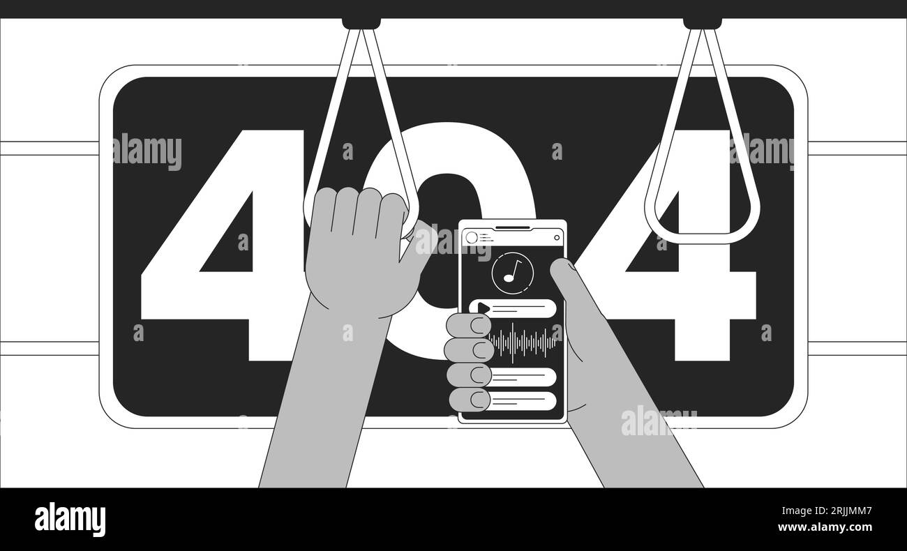 Subway music black white error 404 flash message Stock Vector