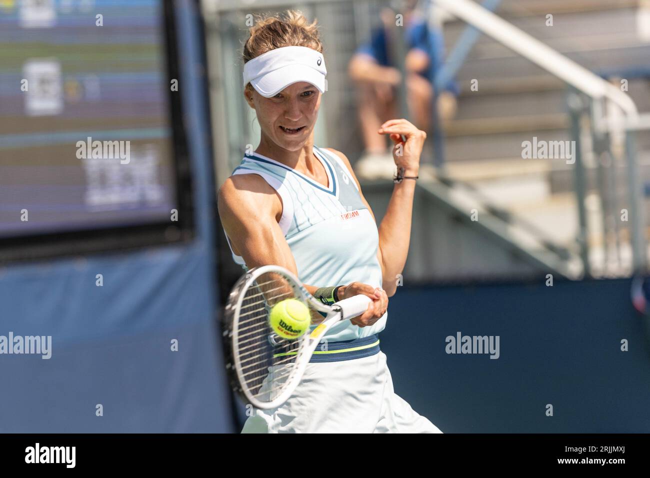 New York, USA. 22nd Aug, 2023. Victorija Golubic of Switzerland returns ball during 1st round match against Mary Stoiana of USA of qualifying for US Open Championship at Billy Jean King Tennis Center in New York on August 22, 2023. Golubic won in straight sets. (Photo by Lev Radin/Sipa USA) Credit: Sipa USA/Alamy Live News Stock Photo