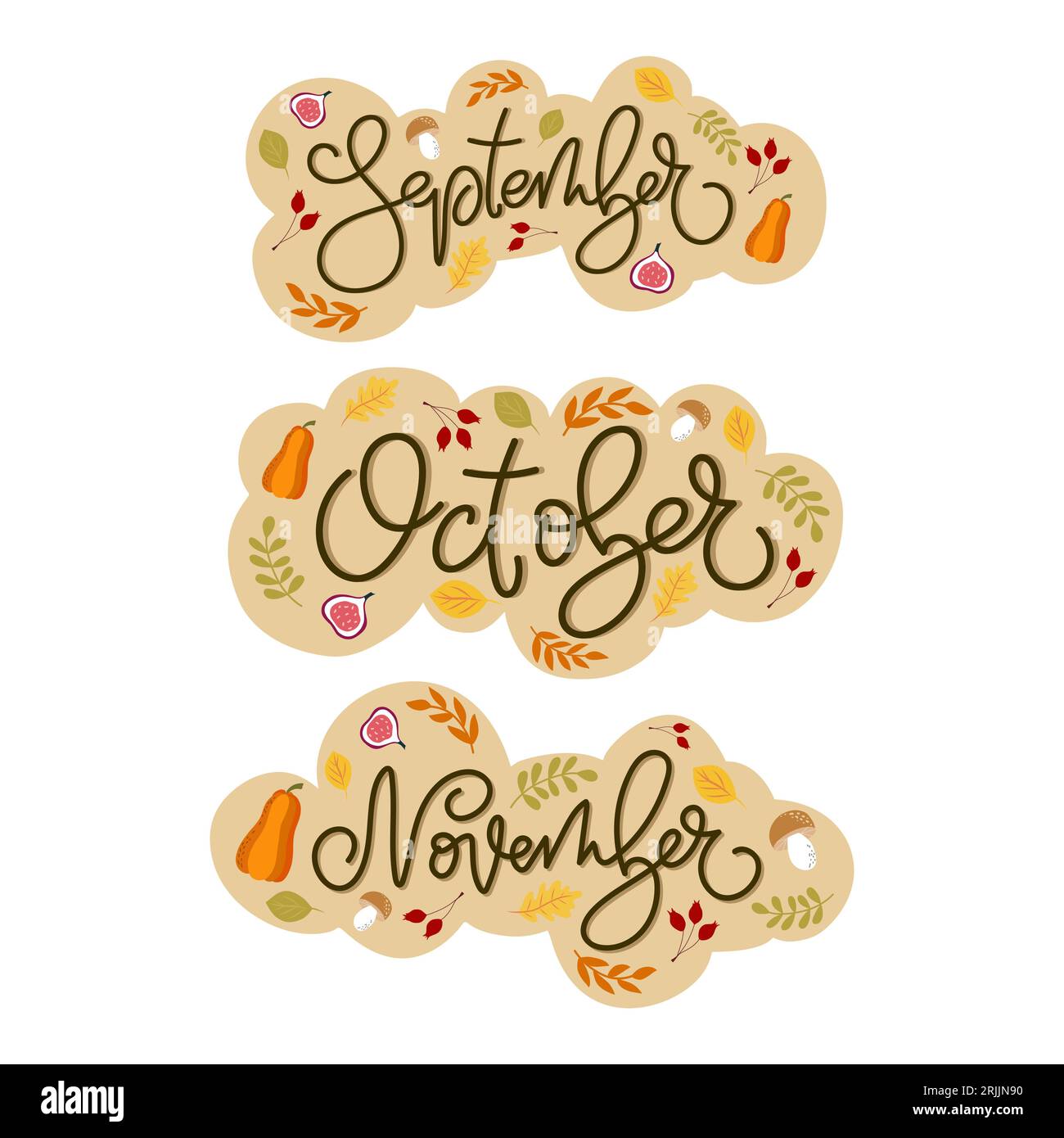 Handwritten calligraphy names of autumn months Stock Vector Image & Art