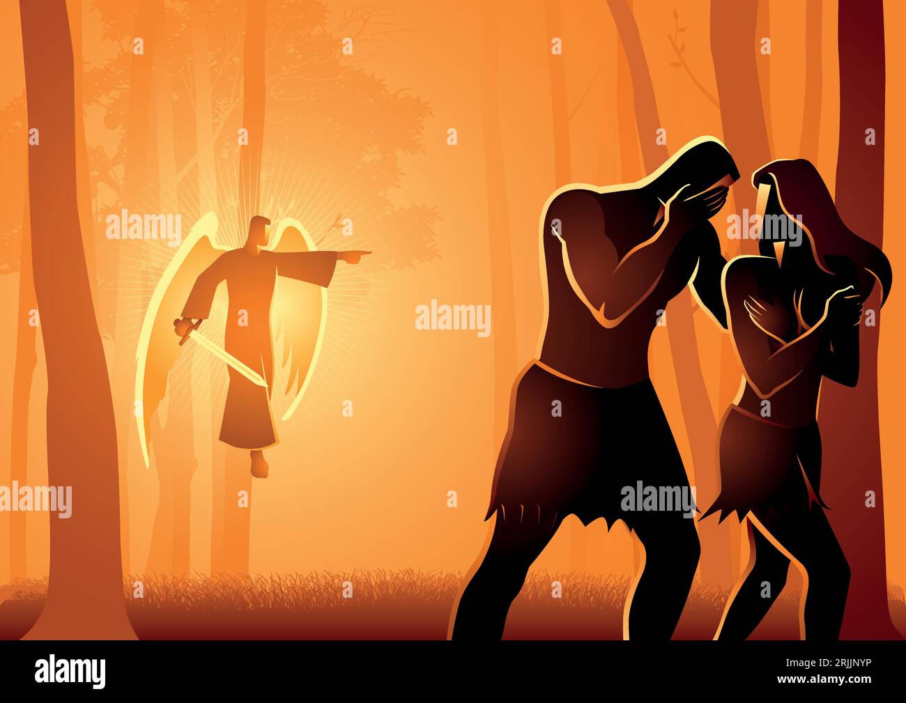 Biblical vector illustration series, Adam and Eve Expelled From The Garden Stock Vector