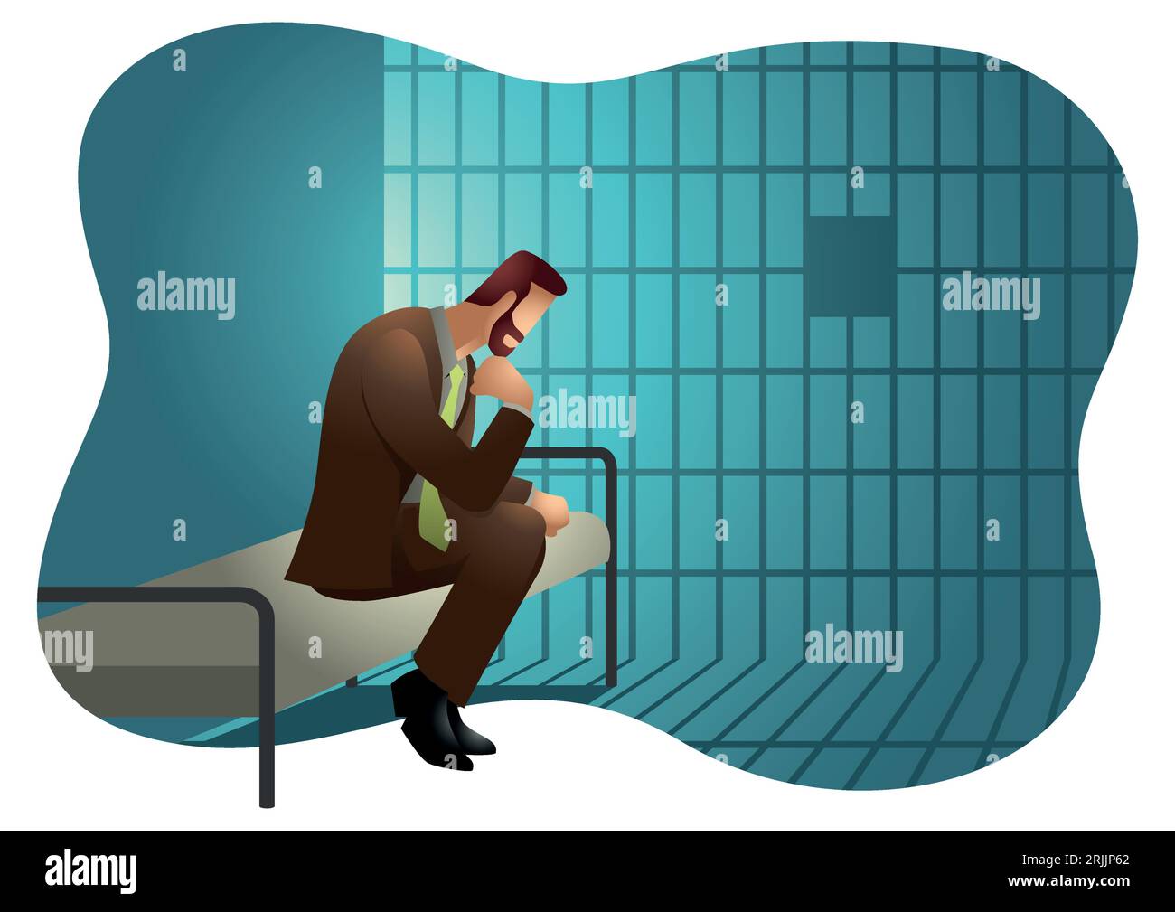 Business vector illustration of a businessman in jail. Stock Vector