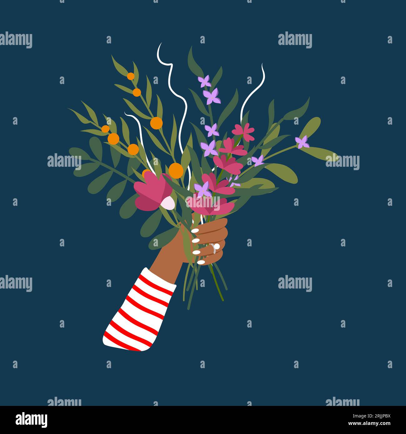 Girl hand holding beautiful flowers bouquet Stock Vector Image & Art ...