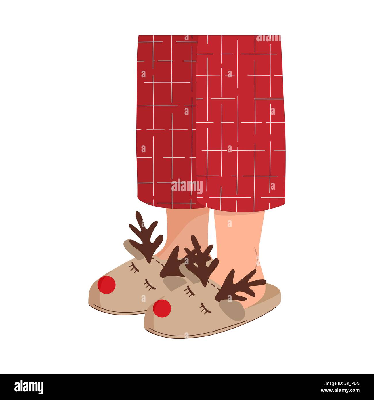 Legs in red pajamas with warm slippers.  Stock Vector