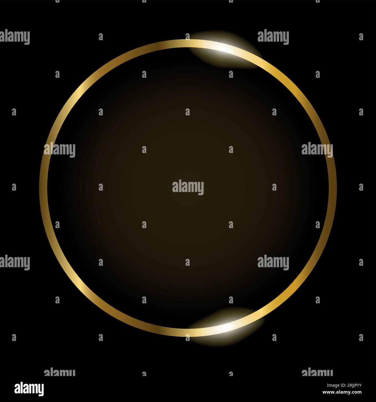 Vector illustration of golden round frame isolated on black background ...