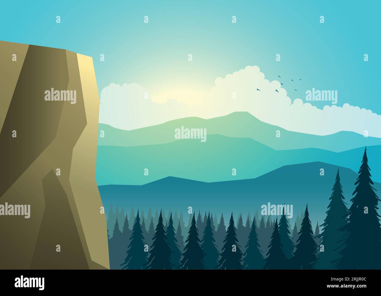 Vector illustration of beautiful landscape of mountain and pine trees ...