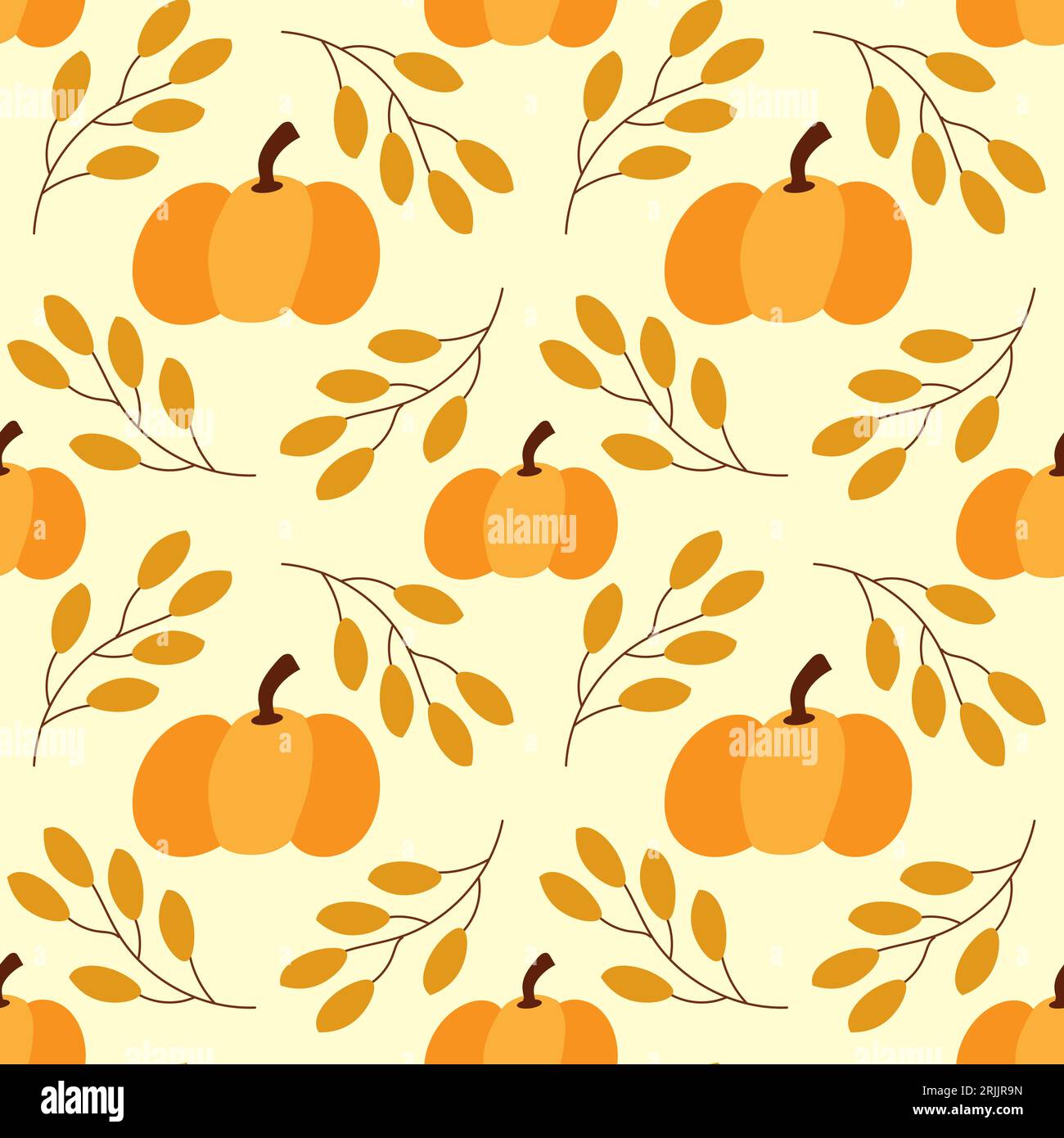 Pumpkin seamless pattern with branches leaves. Autumn design for fabric ...