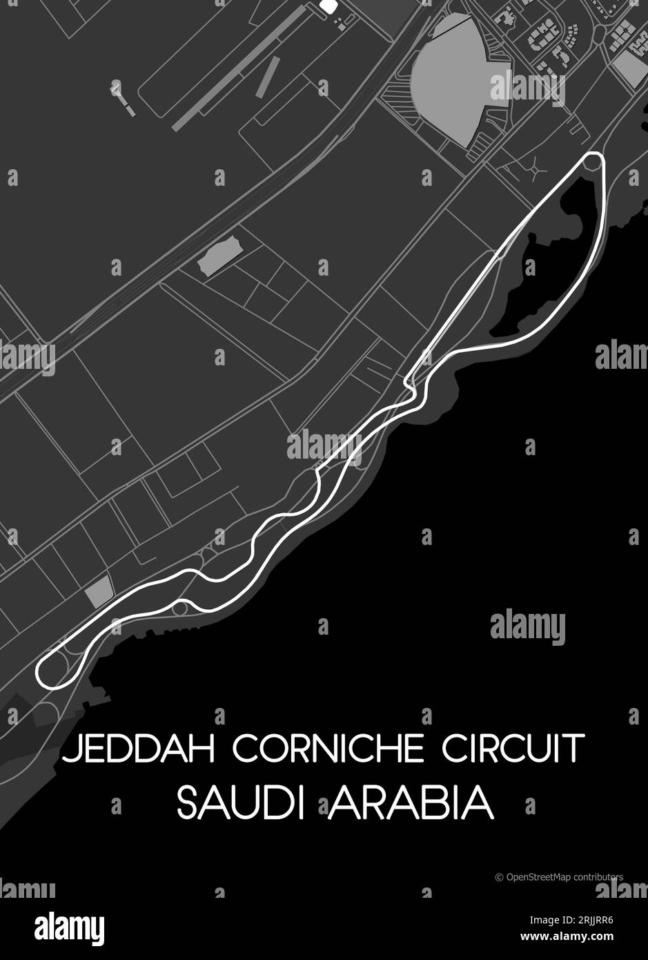 Poster map of Jeddah Corniche Circuit Saudi Arabia Stock Vector Image