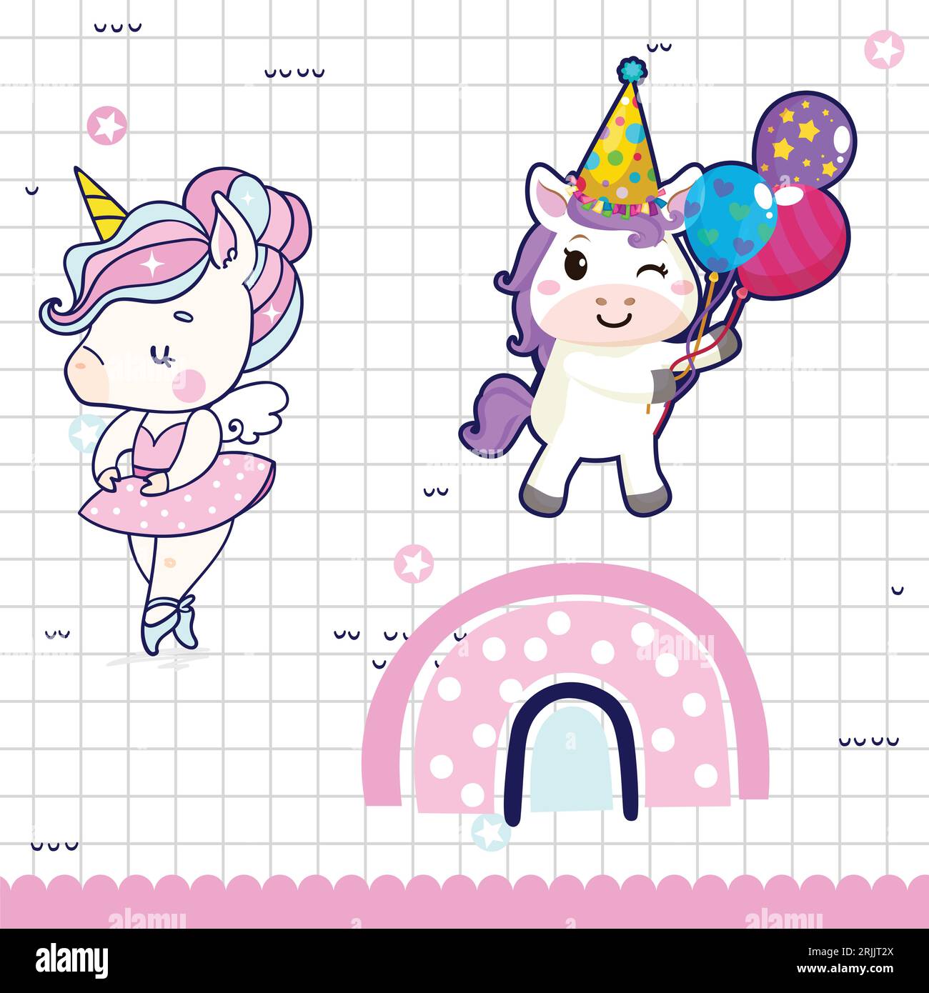 Cute cartoon unicorn with balloons. Vector illustration on notebook ...