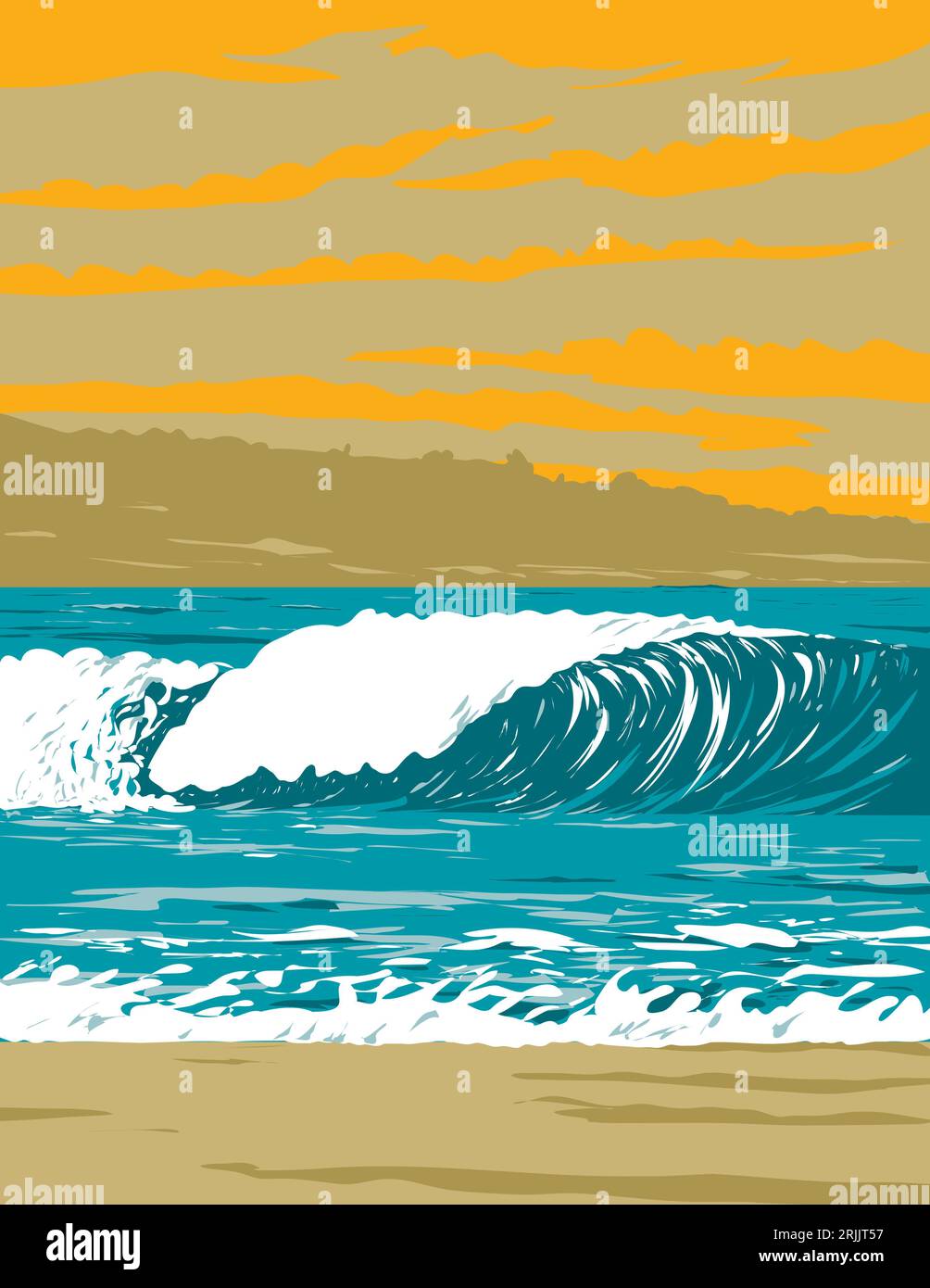 WPA poster art of surf beach at Venice Breakwater located in Venice Beach, Los Angeles, California, United States USA done in works project administra Stock Photo