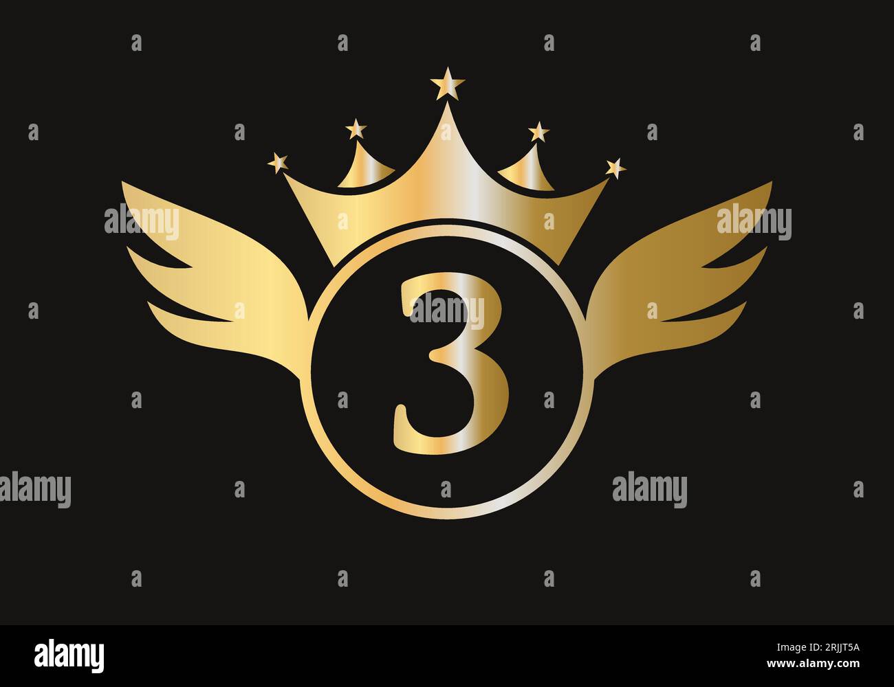 Letter 3 Wing Logo Concept With Crown Icon Vector Template. Wing Symbol Stock Vector