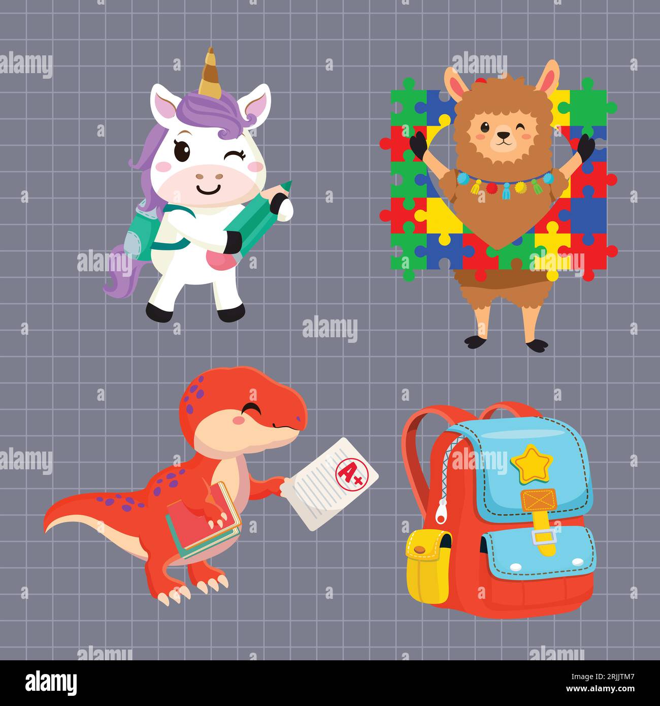Back to school. Cute cartoon animals set. Vector illustration Stock ...