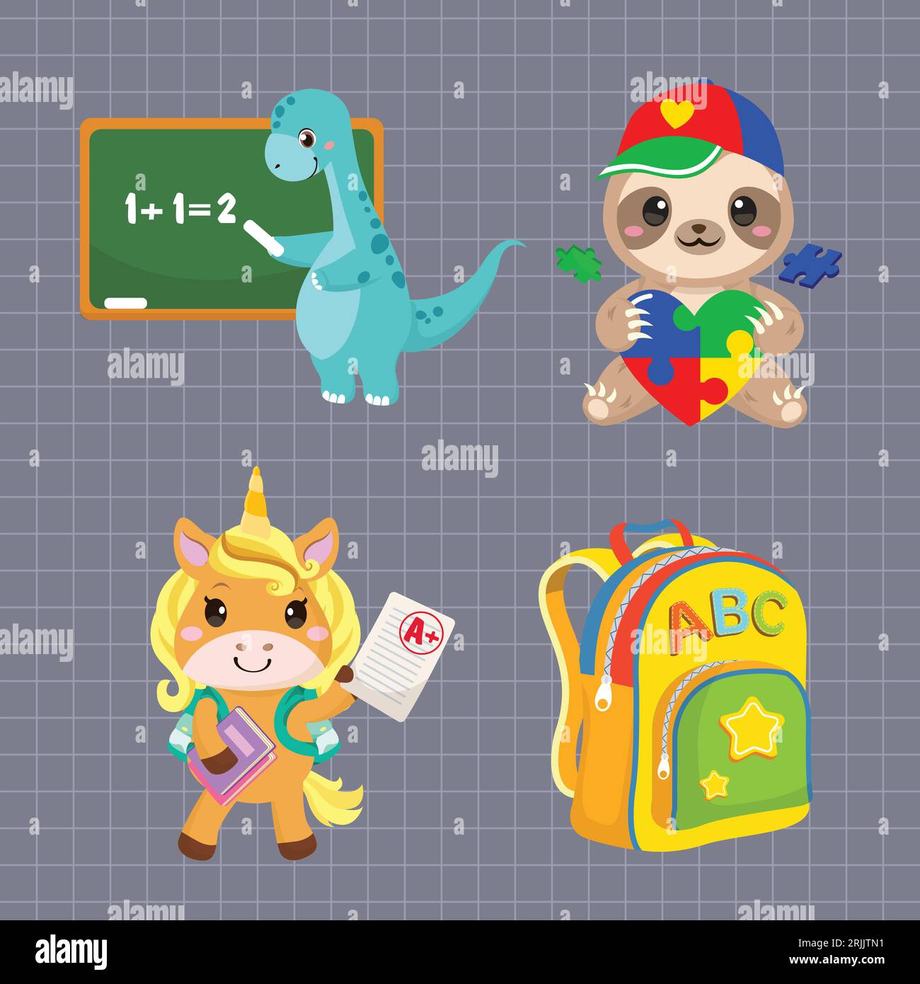 Back to school. Cute cartoon animals set. Vector illustration Stock ...