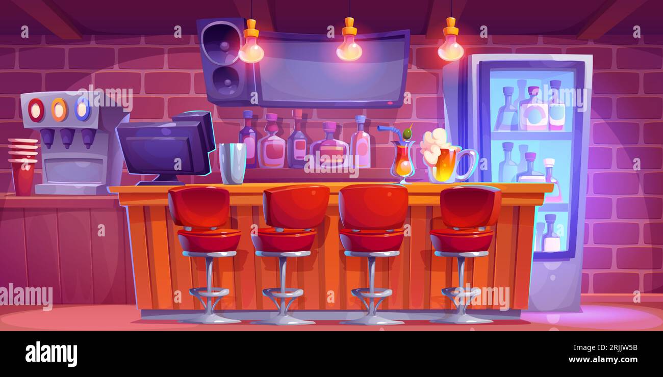 Bar counter interior cartoon vector illustration of empty restaurant