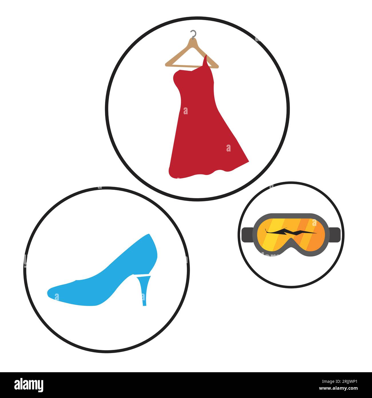Icons of defective and damaged clothes and accessories Stock Vector