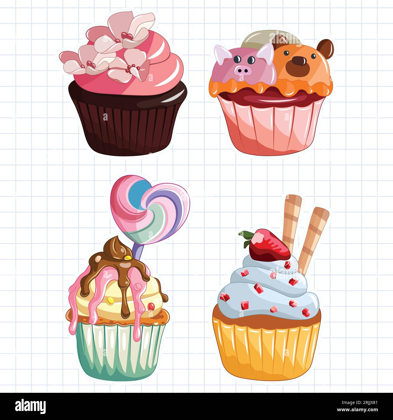 Vector cupcake and sweets icon set hand drawn vector illustration Stock Vector