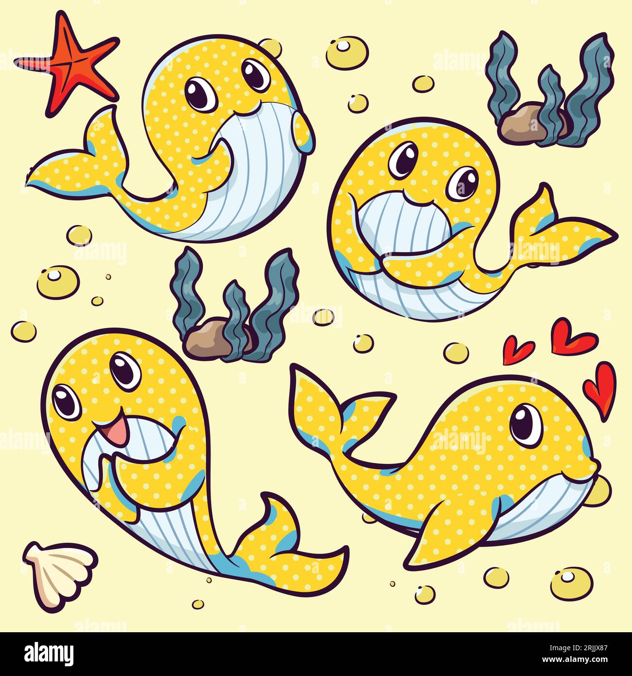 Seamless pattern with cute sea animal Vector illustration Stock Vector