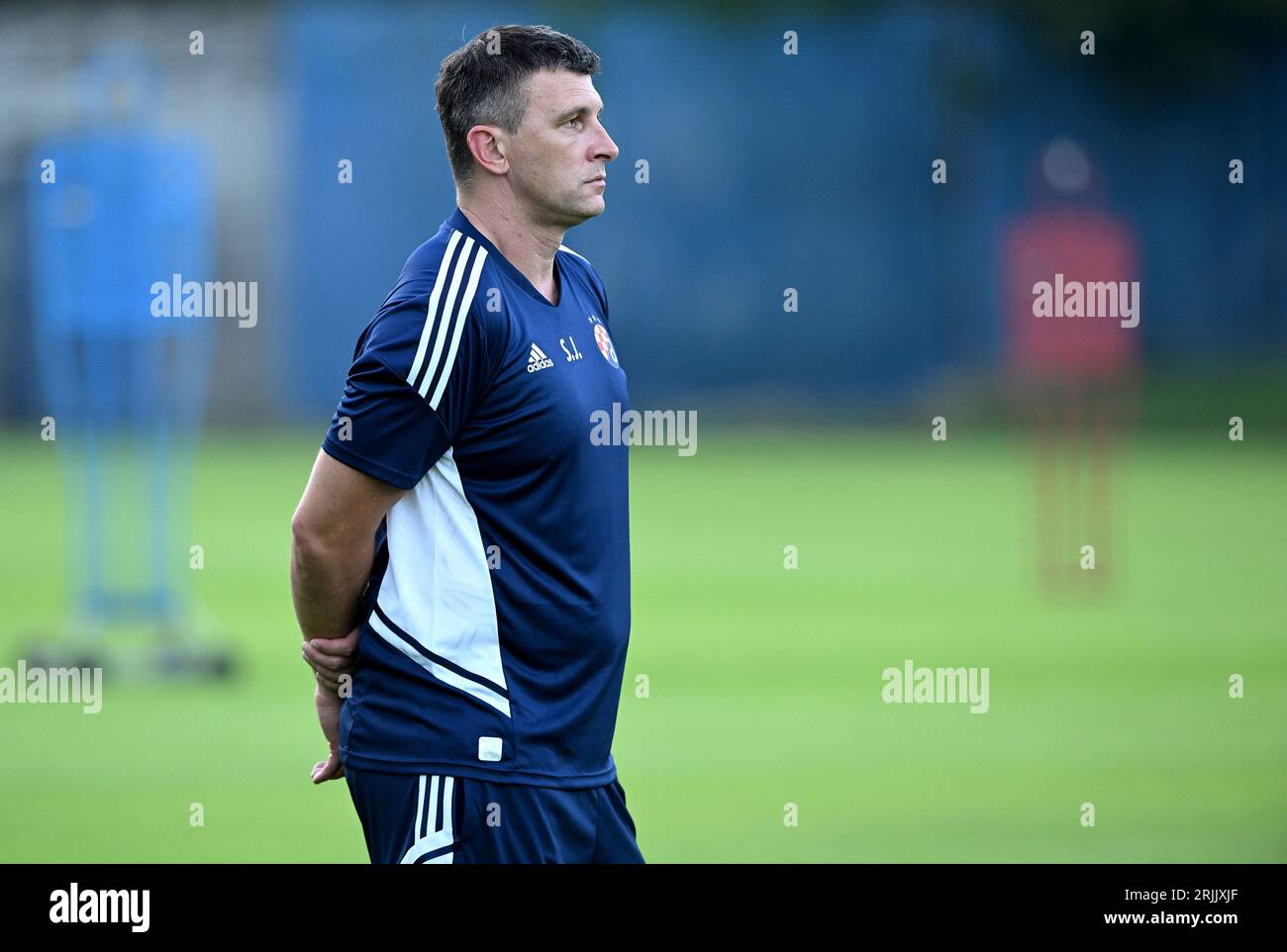 Zagreb, Croatia. 14th Aug, 2023. Coach of HNK Rijeka Sergej Jakirovic during training session on the Rujevica Stadium, in Rijeka, Croatia, on August 16, 2023. Rijeka will play tommorow against B36 Torshavn