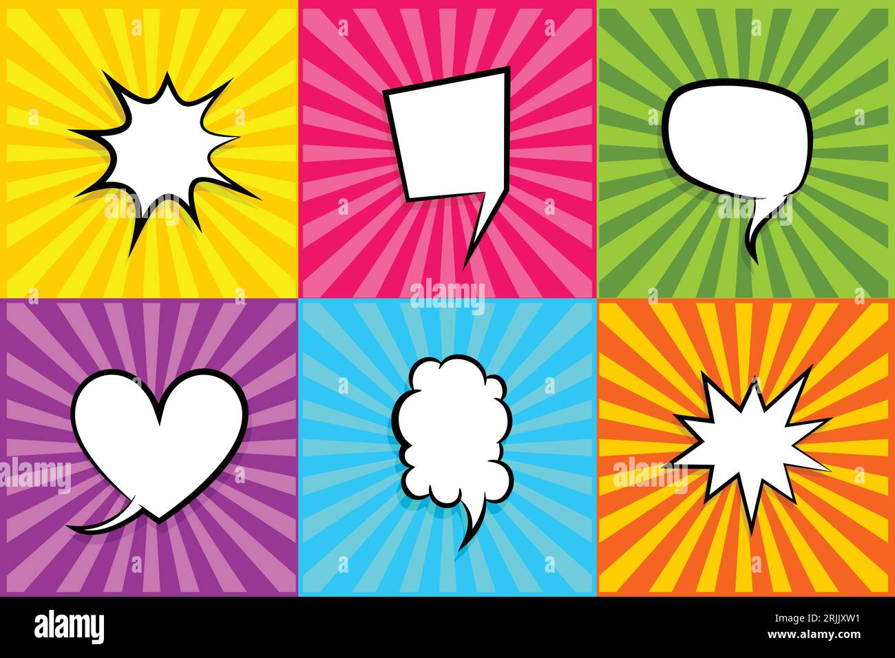 Comic set radial lines background pop art style vector. Cartoon colored ...