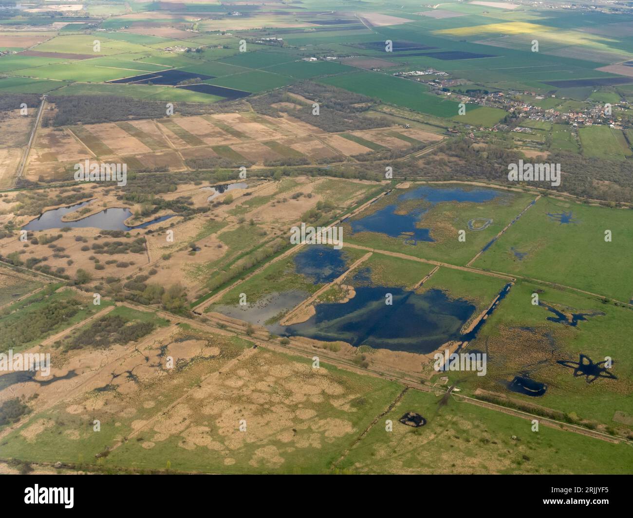 View of Wicken Fen National Nature Reserve from the air with Wicken ...